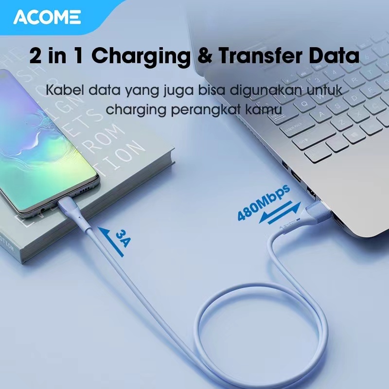 ACOME AGC010 Kabel Data Type C Fast Charging 18W 1 Meter Seri Warna Warni - Garansi Resmi 1 Tahun