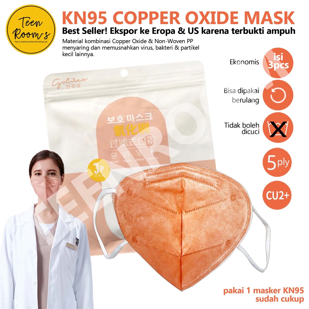 [ORI] COPPER OXIDE KN95 KF94 3PLY |  Masker Anti Virus Filter Tembaga Oksida | Bisa COD INSTANT