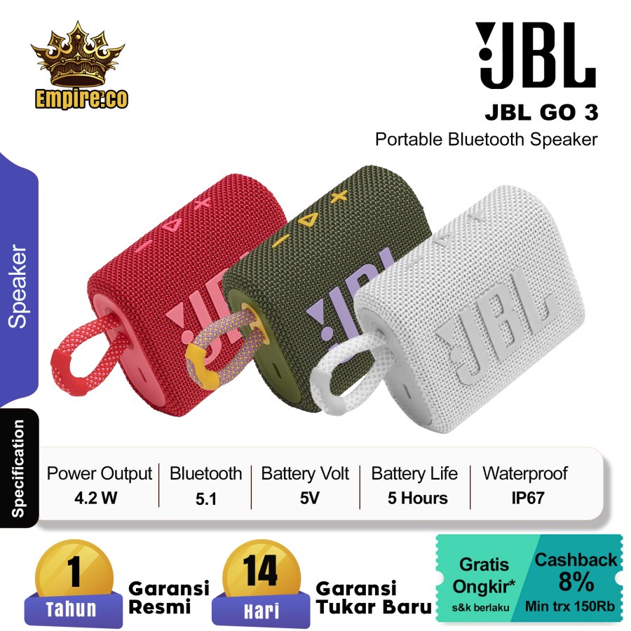 JBL Go 3 Portable Bluetooth Speaker