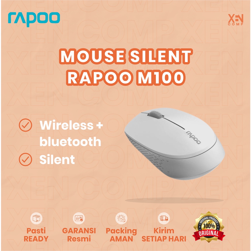 Rapoo M100 Silent Multi-Mode Wireless Bluetooth Mouse - Light Grey