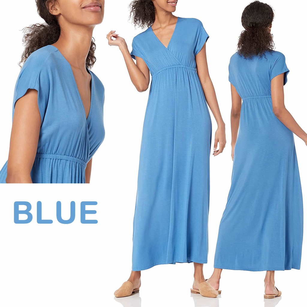AMAZON ESSENTIAL Surplice Maxi Dress / dress panjang (PART 1) // sisa ekspor-PANJANG BLUE