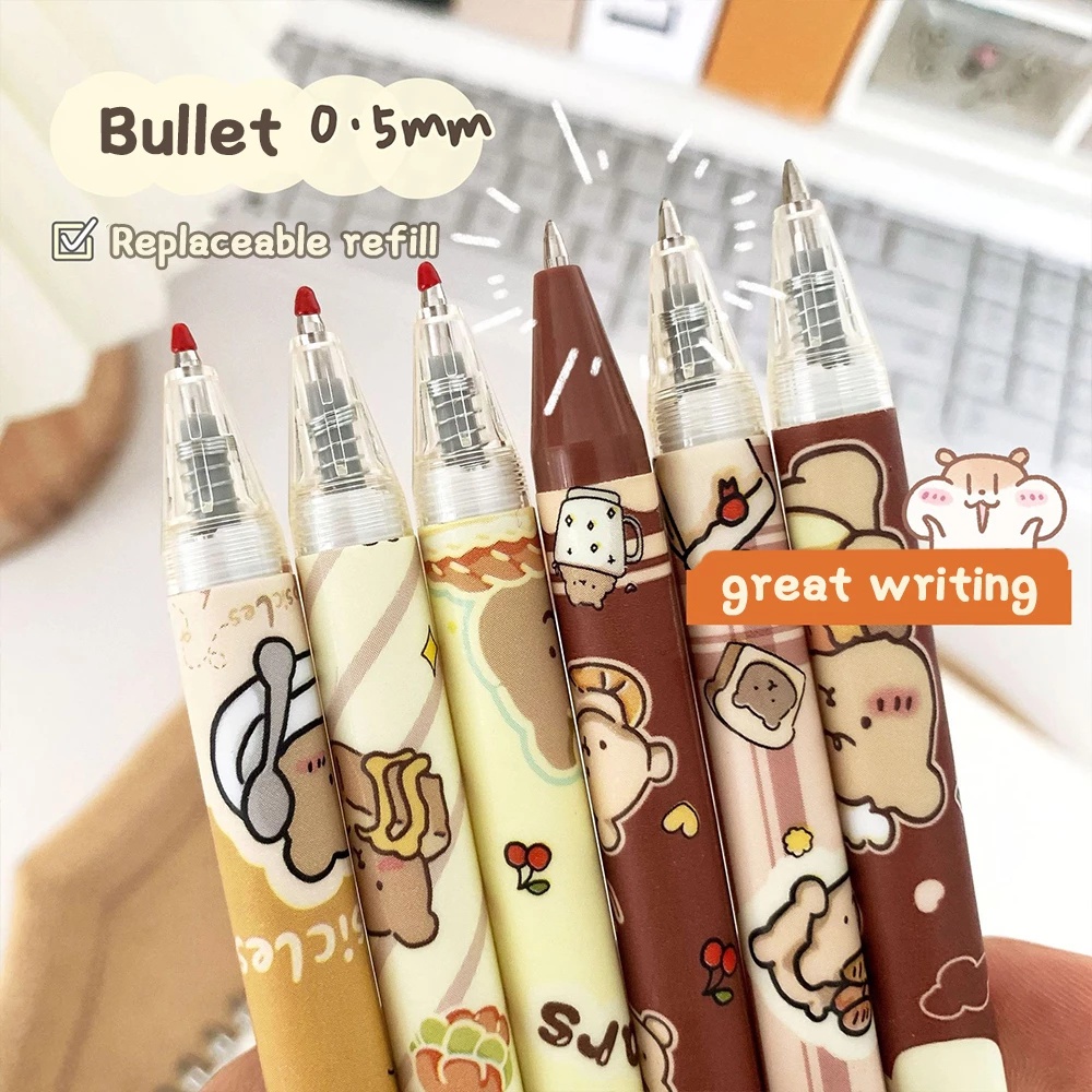 1pc Pulpen Tinta Gel 0.5mm Motif Kartun Beruang Baking Lucu Untuk Stationery Sekolah / Kantor