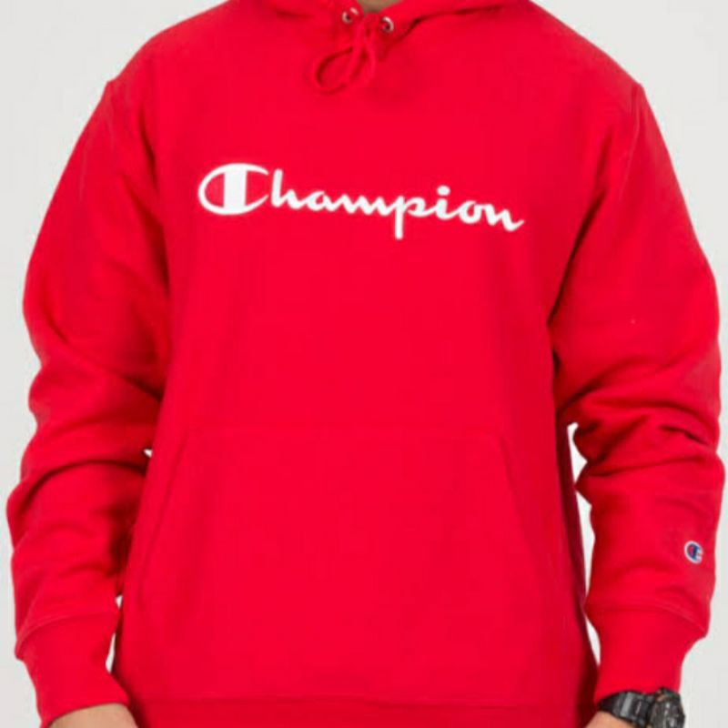 Hoodie Champion RED merah script ORI