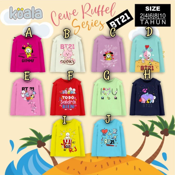 KAOS ANAK PEREMPUAN PANJANG RUFFLE SERIES KOALA USIA 2-10 TAHUN