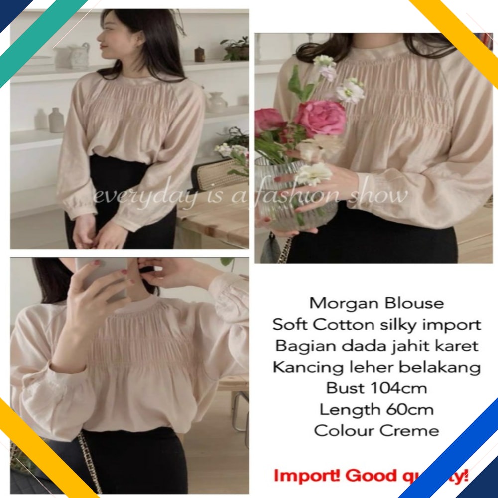Morgan blouse import cream Kekinian Baju Atasan Wanita 0141 Premium UHW
