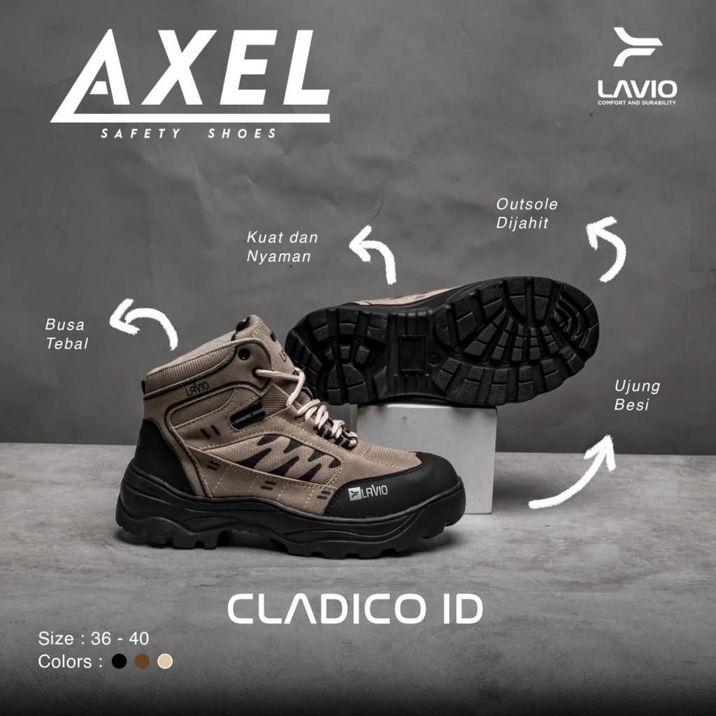 LAVIO Axel Sepatu Pria Safety Boots High Quality Premium Ujung Besi Sefty cowok Outdoor Hiking Mendaki Gunung Boot Kerja Lapangan Proyek