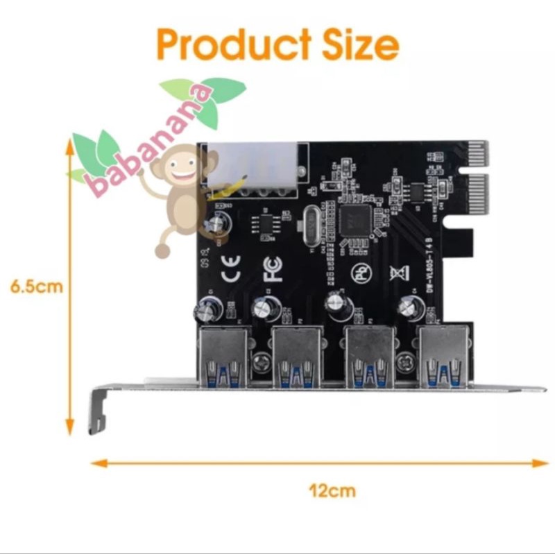 PCIE X1 USB 3.0 extension 4 port with molex power splitter slot card