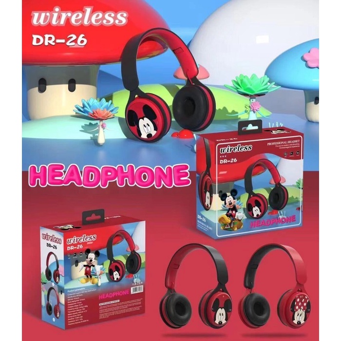 Headphone Bluetooth Wireless Anak Lucu DR 26 Headset Bando Karakter - Mickey