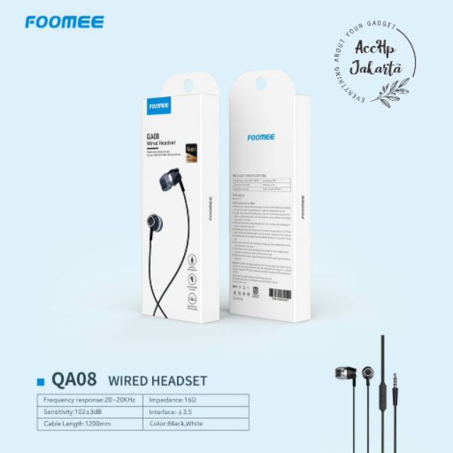 Handsfree Foomee Headset QA08 Streo Sound Wired Headset Garansi Resmi Original