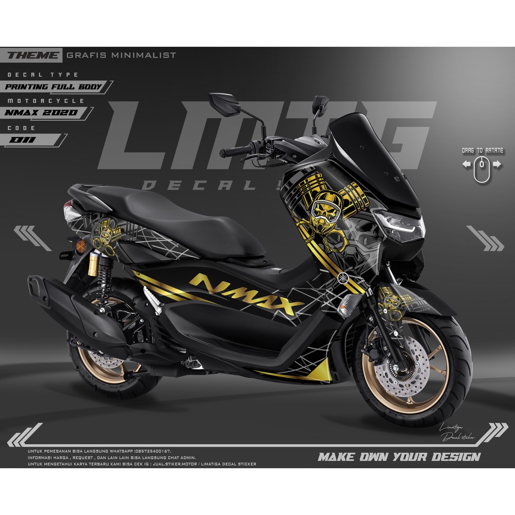 Decal Stiker Nmax new Dekal stikcer nmax 2020 Full Body - kode 11 MOTIF SKULL TERLARIS
