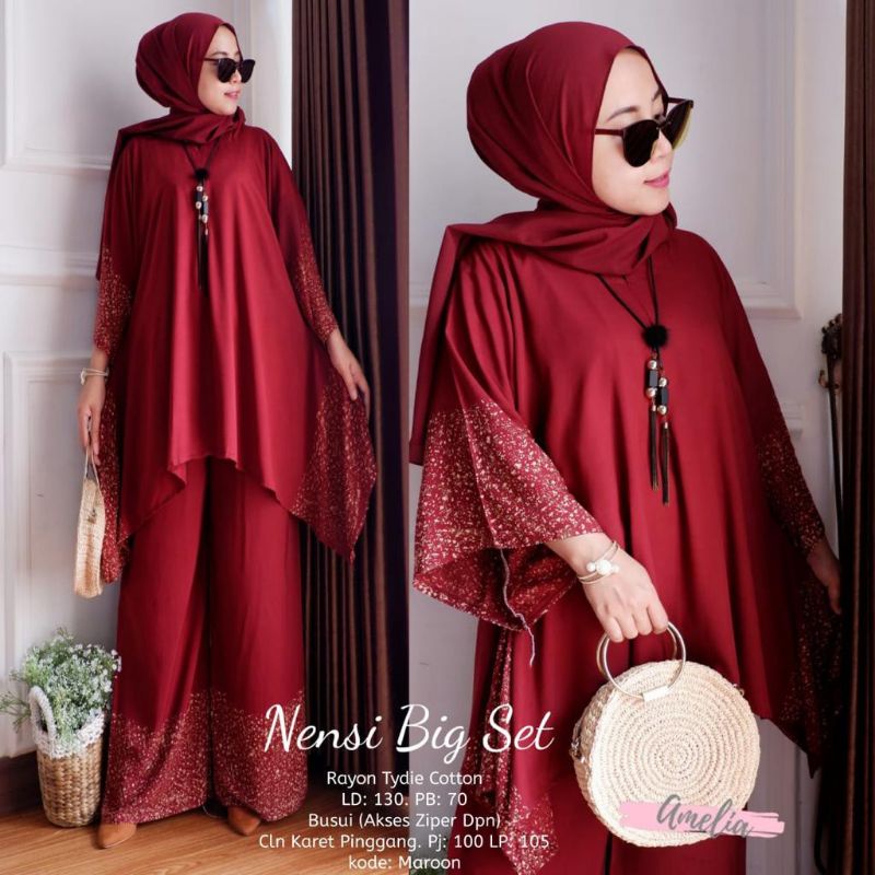 Chaina Set Long Tunik - One Set Wanita Kekinian Rayon Premium Setelan Wanita Celana Kulot LD 110 cm