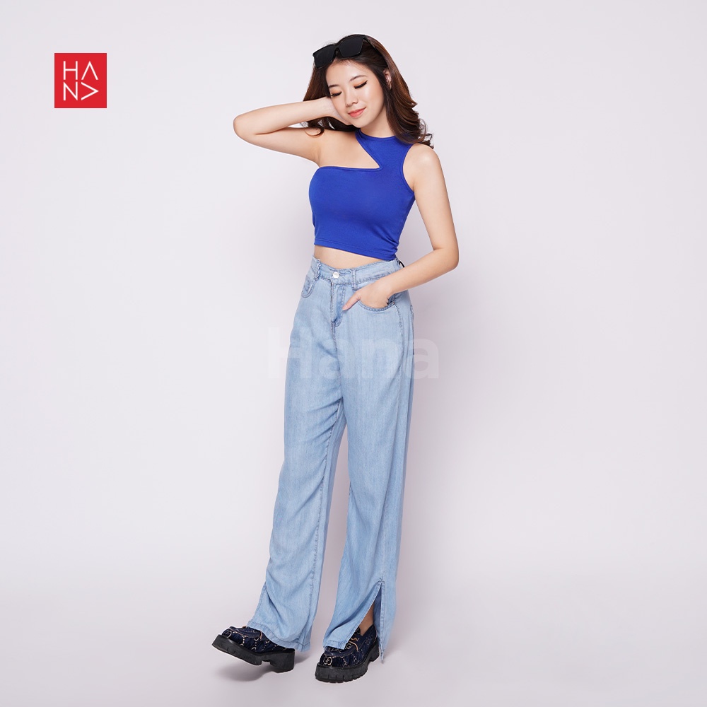 HanaFashion JKT - One-Shoulder Crop Tank Top Best Seller Tengtop Wanita Murah - CT011