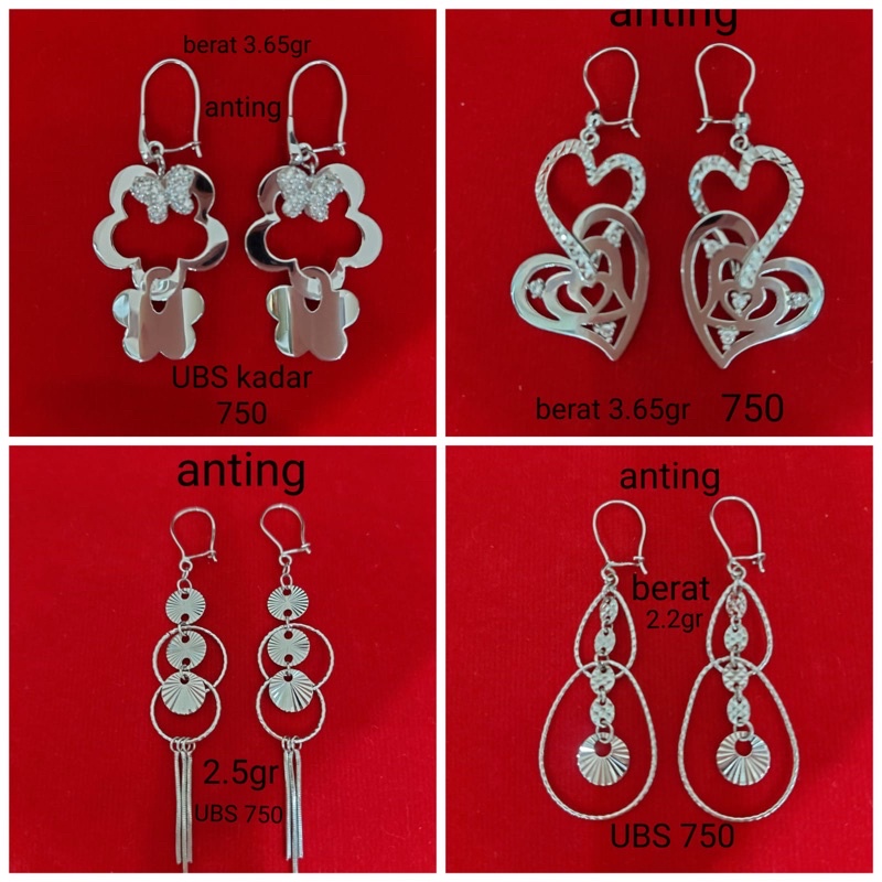 anting emas asli kadar 750 model gantung mas putih