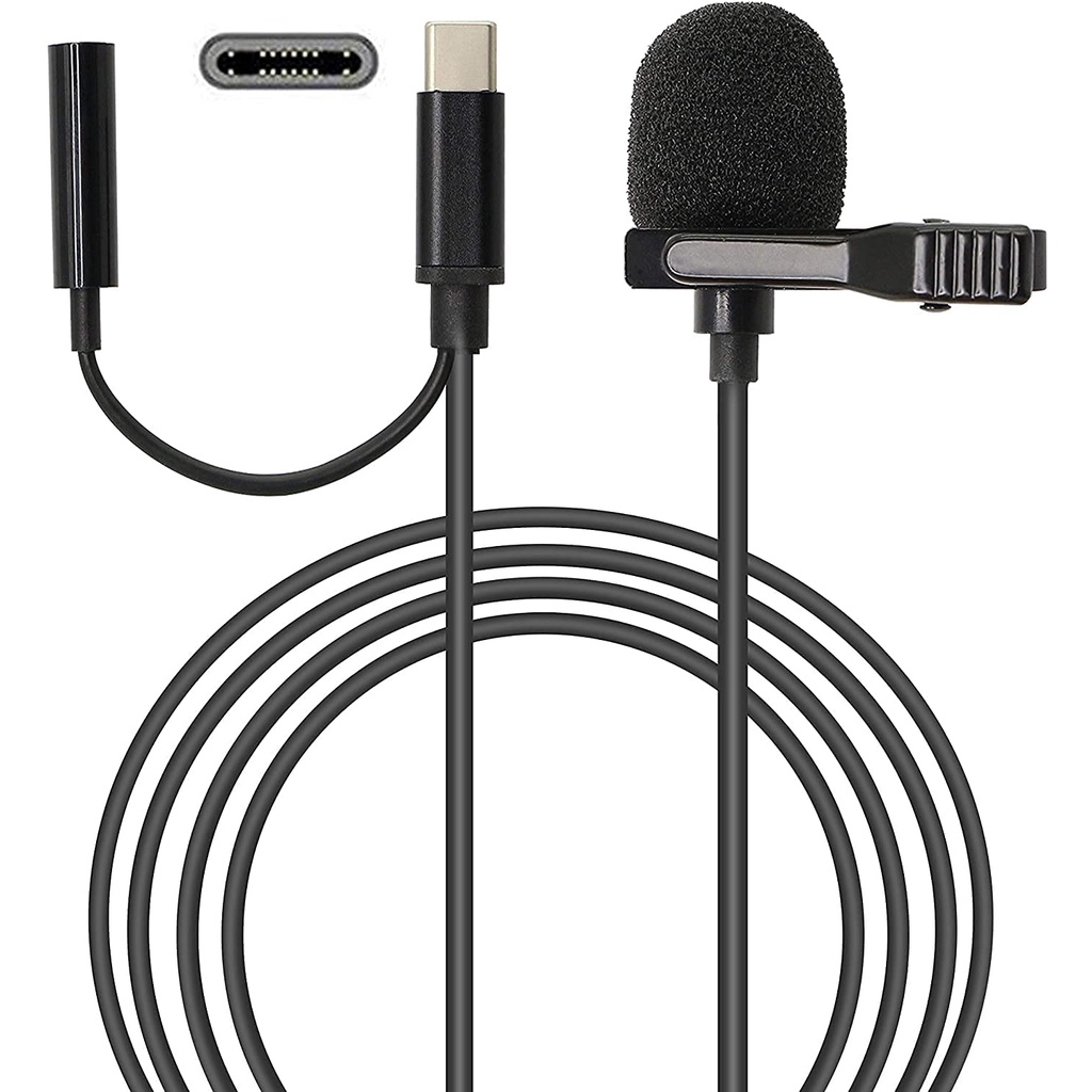 Microphone Lavalier Mic Clip On Type C + 3.5mm jack tiktok zoom smule