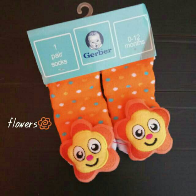 kaos kaki anak bayi boneka kerincing gerber rattle baby boy socks premium