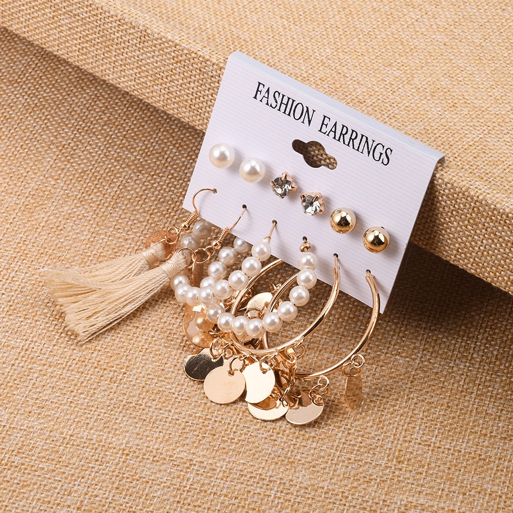 Set Anting Bohemian Rumbai Mutiara Akrilik Wanita Fashion Import