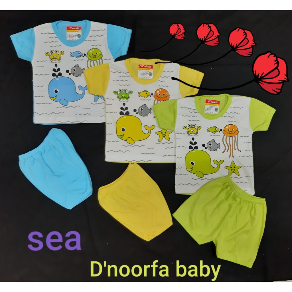 Setelan Baju Bayi Tangan Pendek Oblong Dapat 3 Setel / 3PcsSetelan Baju Bayi Tangan Pendek 0-8 Bulan