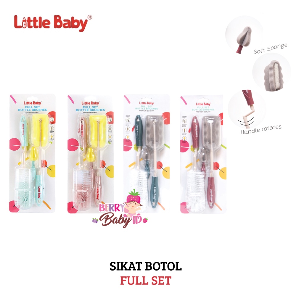 Little Baby 3-in-1 Full Set Bottle &amp; Nipple Brush Sikat Botol Dot Bayi Berry Mart