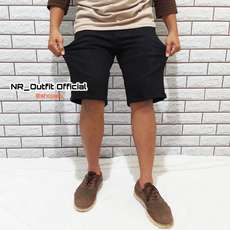 Celana Jeans Pria RC Pendek Slim Fit Surfing Casual  Hitam Pekat 27-38 NR_Outfit Official COD