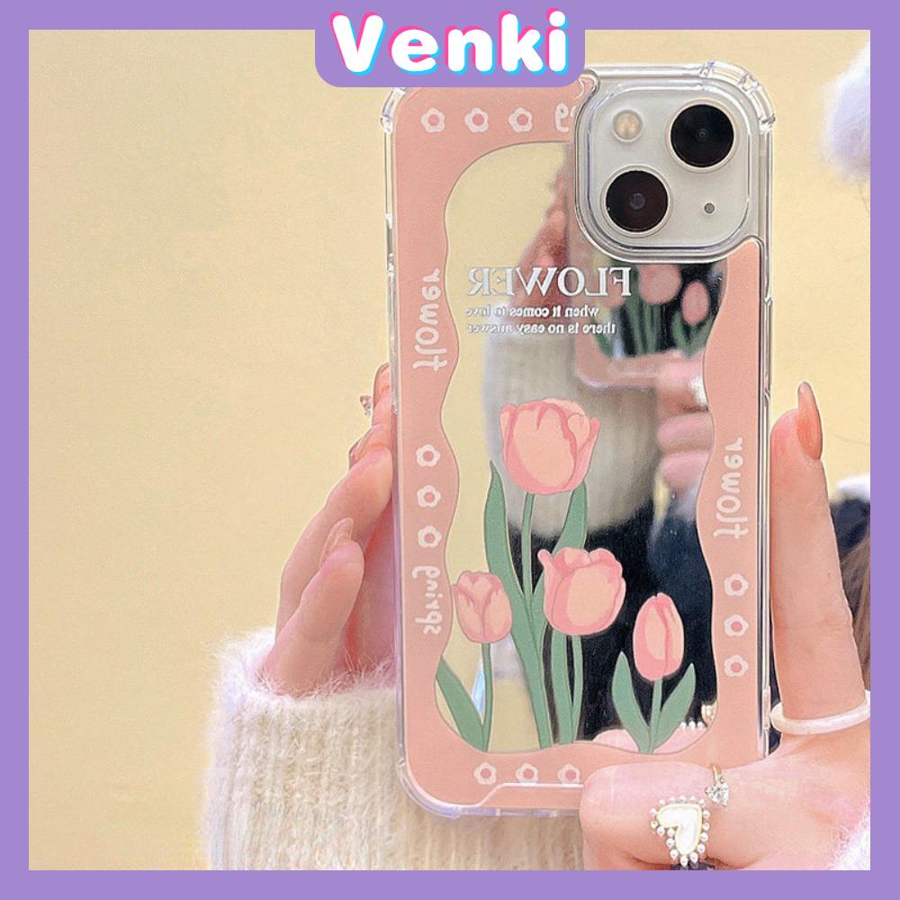 iPhone Case Acrylic Reflective Mirror Airbag Shockproof Protection Camera Pink Tulip Flower Compatible with iPhone 11 iPhone 13 Pro Max iPhone 12 Pro Max iPhone 7 Plus iPhone xr