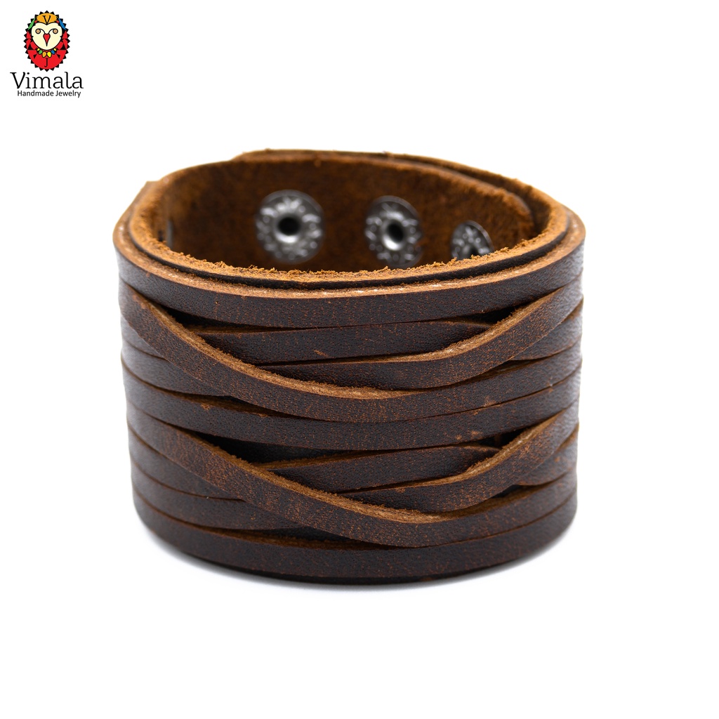 Gelang Kulit Asli Pria Wanita Vintage Punk | Layer Bracelet