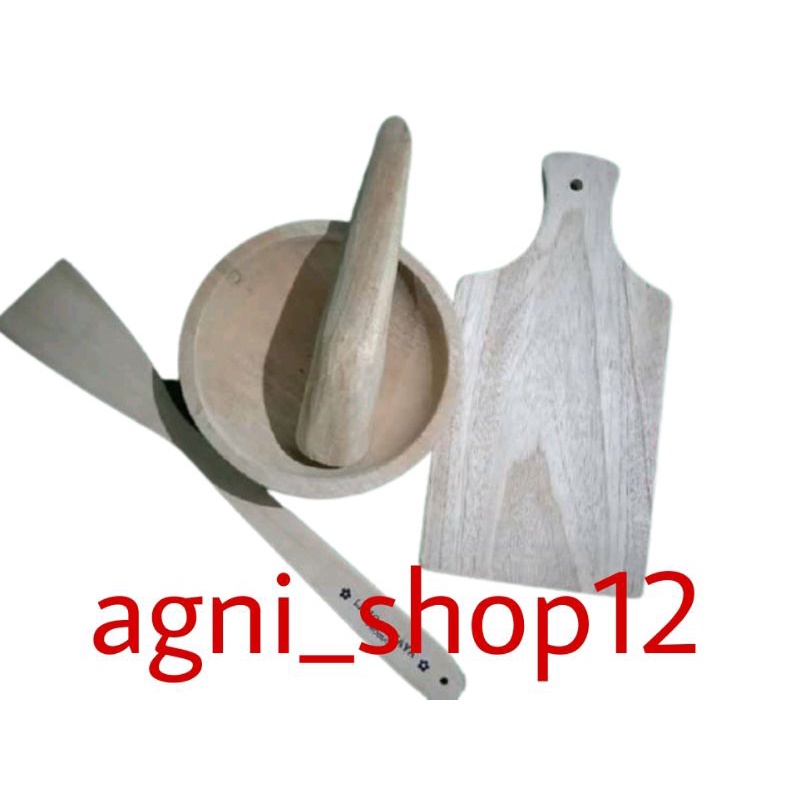 

Set Cobek Kayu / Talenan / Spatula / Cutik (Paket Hemat) Termurah