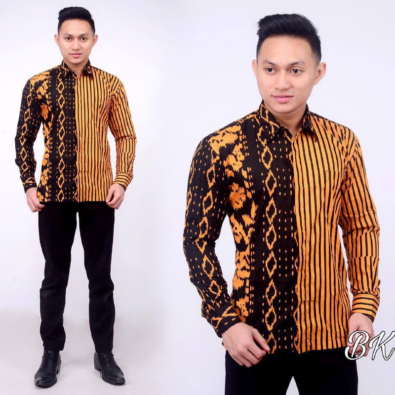 Kemeja Lurik Kuning / Baju Lurik / Kemeja Lurik Kombinasi / Kemeja Salur Pria Lengan Panjang Origina