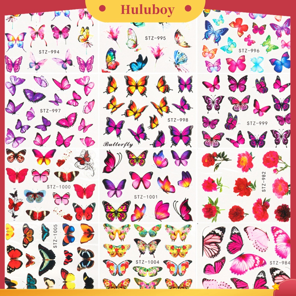 Huluboy Huluboy♡ 30 Pcs Stiker Nail Art Motif Kupu-Kupu Aneka Warna Untuk Rumah