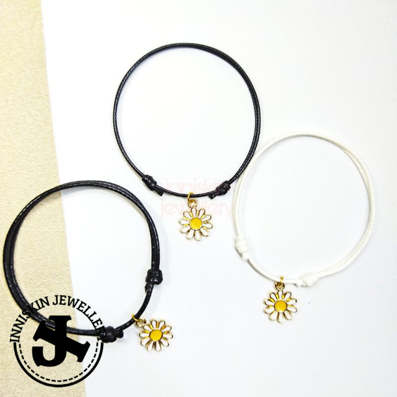 Gelang Liontin Flower / Gelang Bunga Korea / Gelang Korea Flower / Gelang Bunga / Gelang Tahan Air Hitam / Gelang Waterproof / Gelang