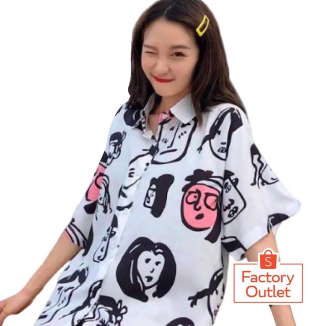 Kemeja Kartun Korea Oversize