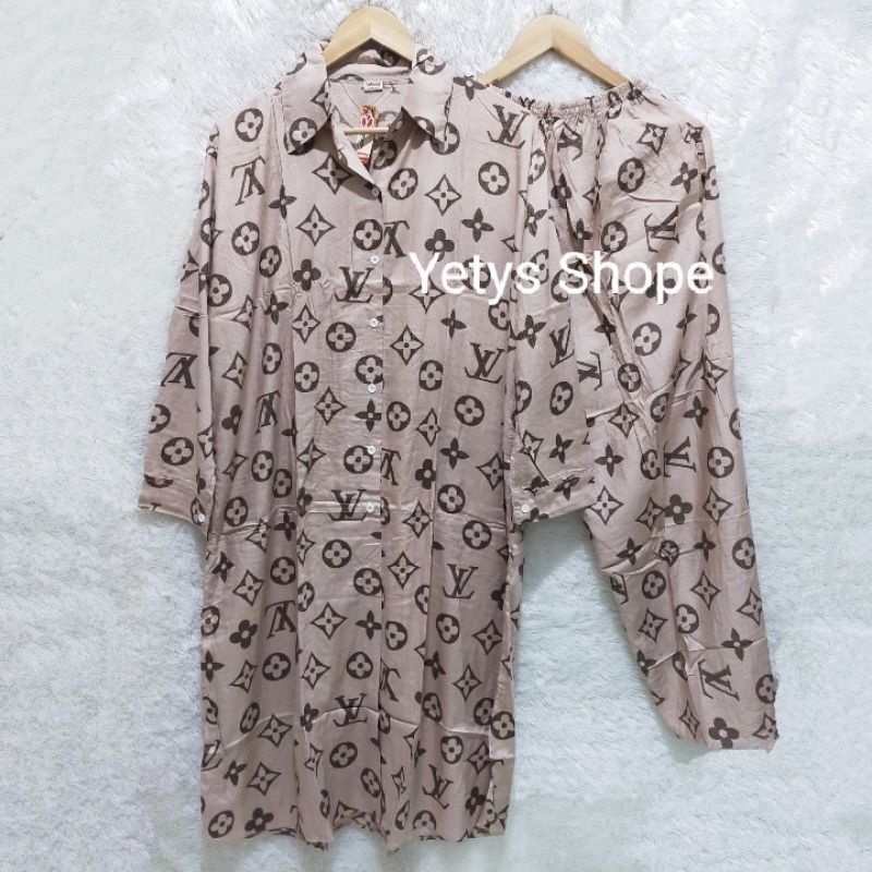 Jumbo LD120 PP Tunik Rayon One Set Lengan Panjang Celana Panjang