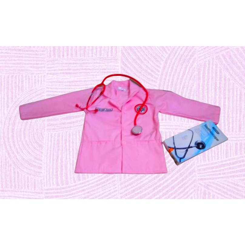 FREE ONGKIR JAS DOKTER ANAK PEREMPUAN WARNA PINK KOMPLIT STETOSKOP -BAJU DOKTER ANAK - JAS DOKCIL