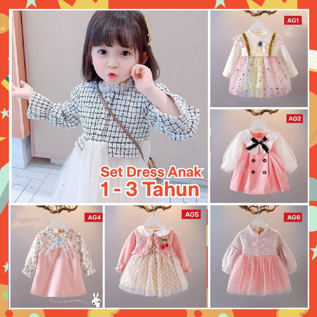 LAPAGO - Dress Gaun Anak Bayi Perempuan Import Motif Elegan Cantik 2022 usia 6 bulan - 3 Thn Type AG