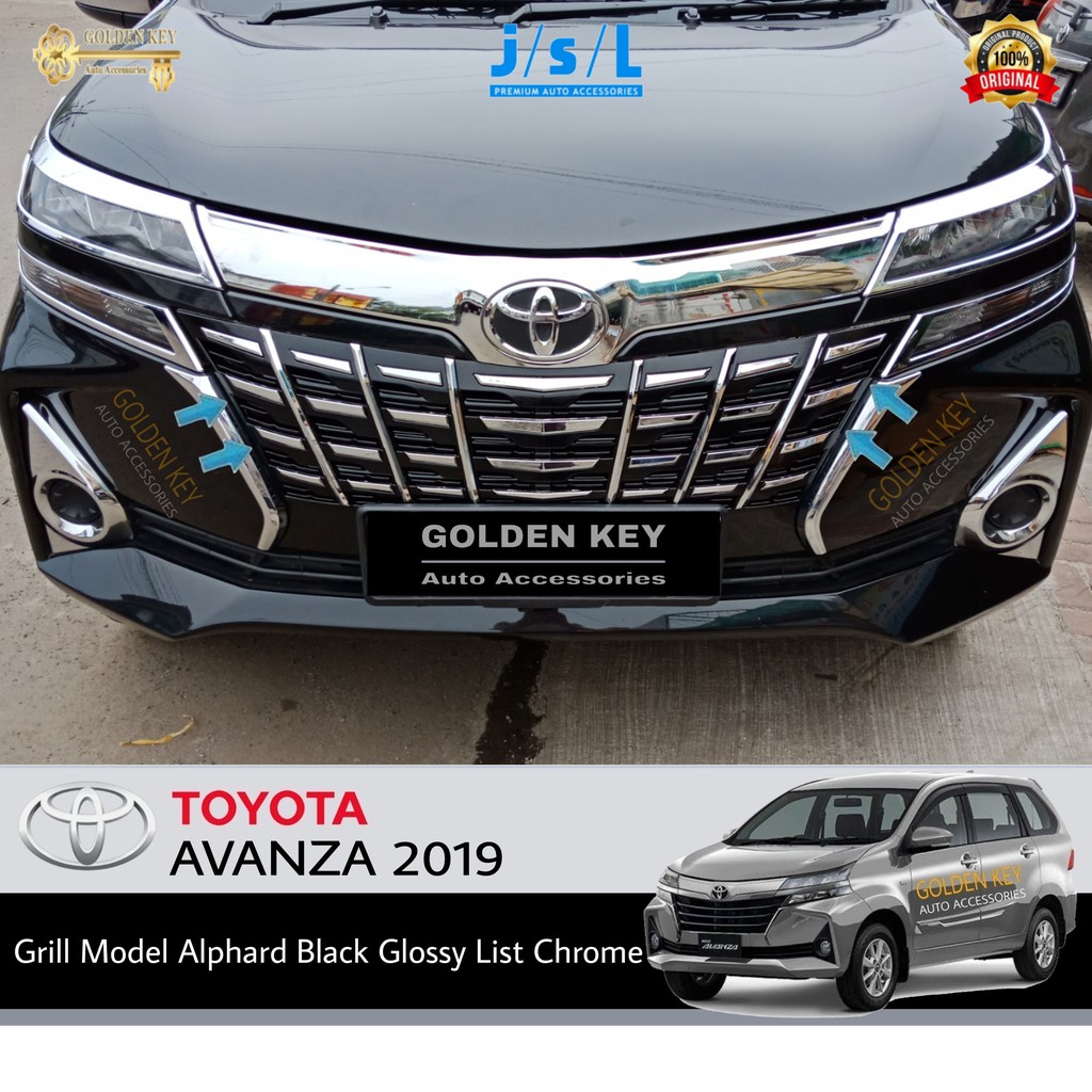 JSL Grill Depan Avanza 2019 Front Grille Model Alphard Black Glossy List Chrome