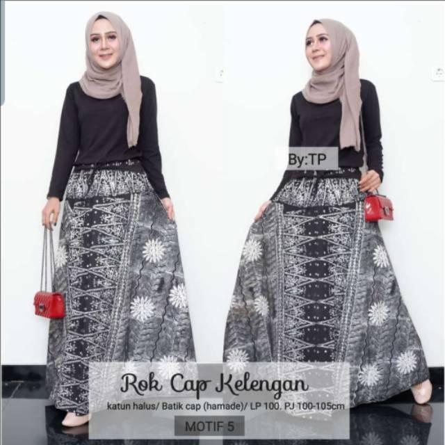 Jual rok batik tulis cap cantik panjang muslim hijab lilit payung lebar skirt kantor bunga lawasan
