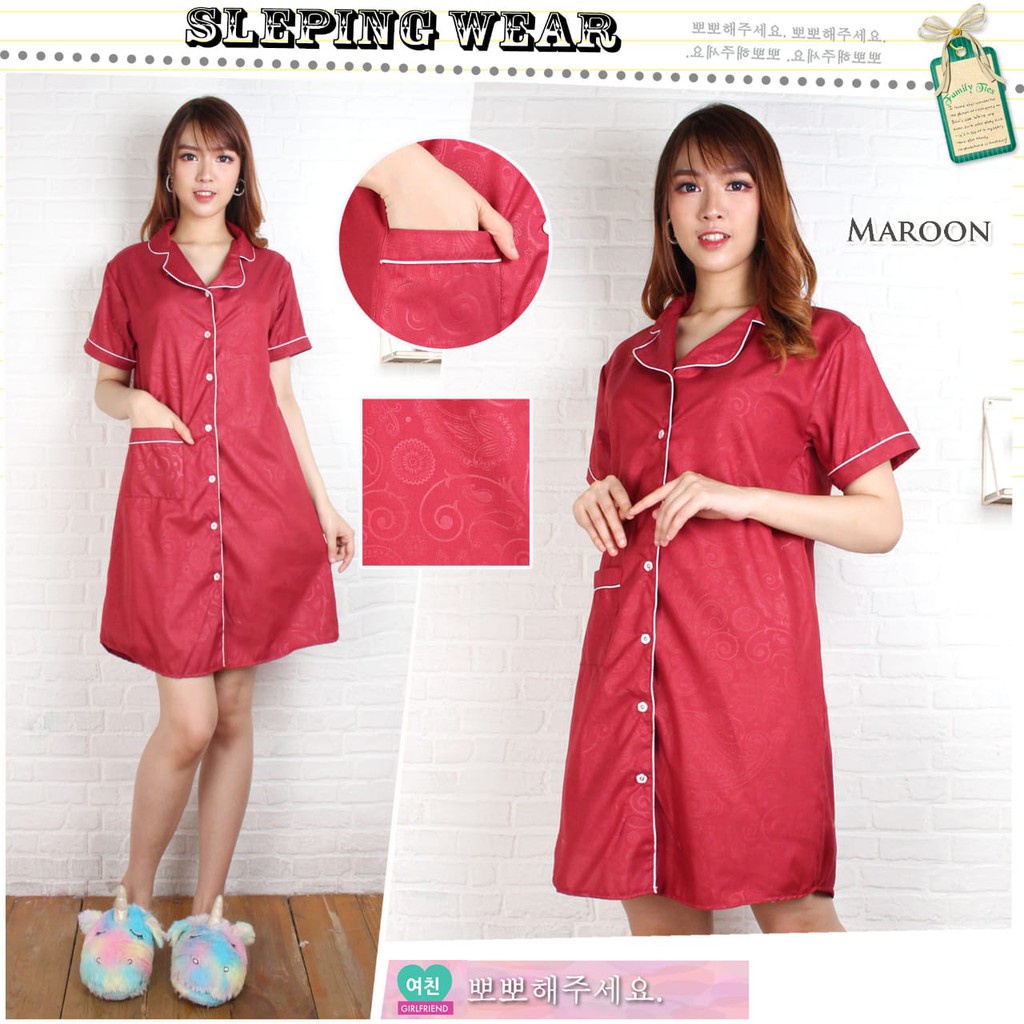 FORTGLASS DST Satin Embos Sleepwear Baju Tidur Daster Wanita Dewasa Lengan Pendek