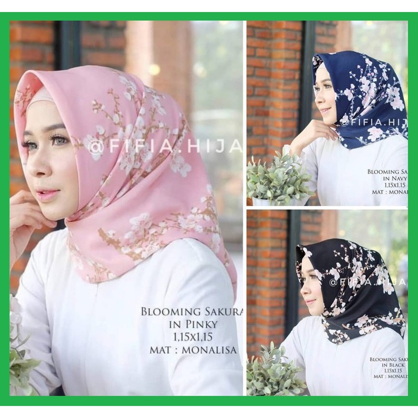 ✅ Hijab Sakura Blooming Square Segi Empat Satin Max Monalisa Kerudung Segi Empat Lembut Skura Silver