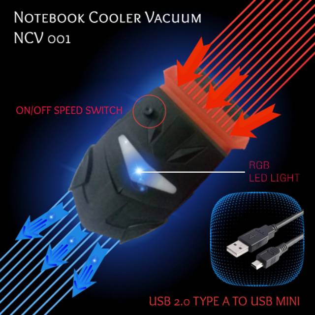 Quinton Cooling pad vacuum / kipas laptop vacuum / cooler fan vacuum NCV001 futuristik on/off speed control