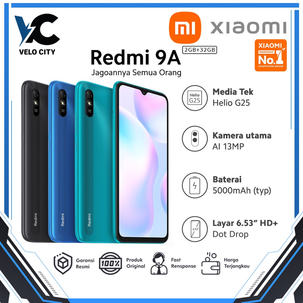 Xiaomi Redmi 9A 2/32GB 6.53&quot; HD AI Face Unlock Original - Garansi Resmi TAM 1 Tahun