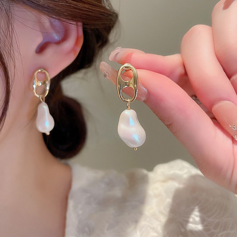 Anting Mutiara Geometris Gaya Korea Jepang