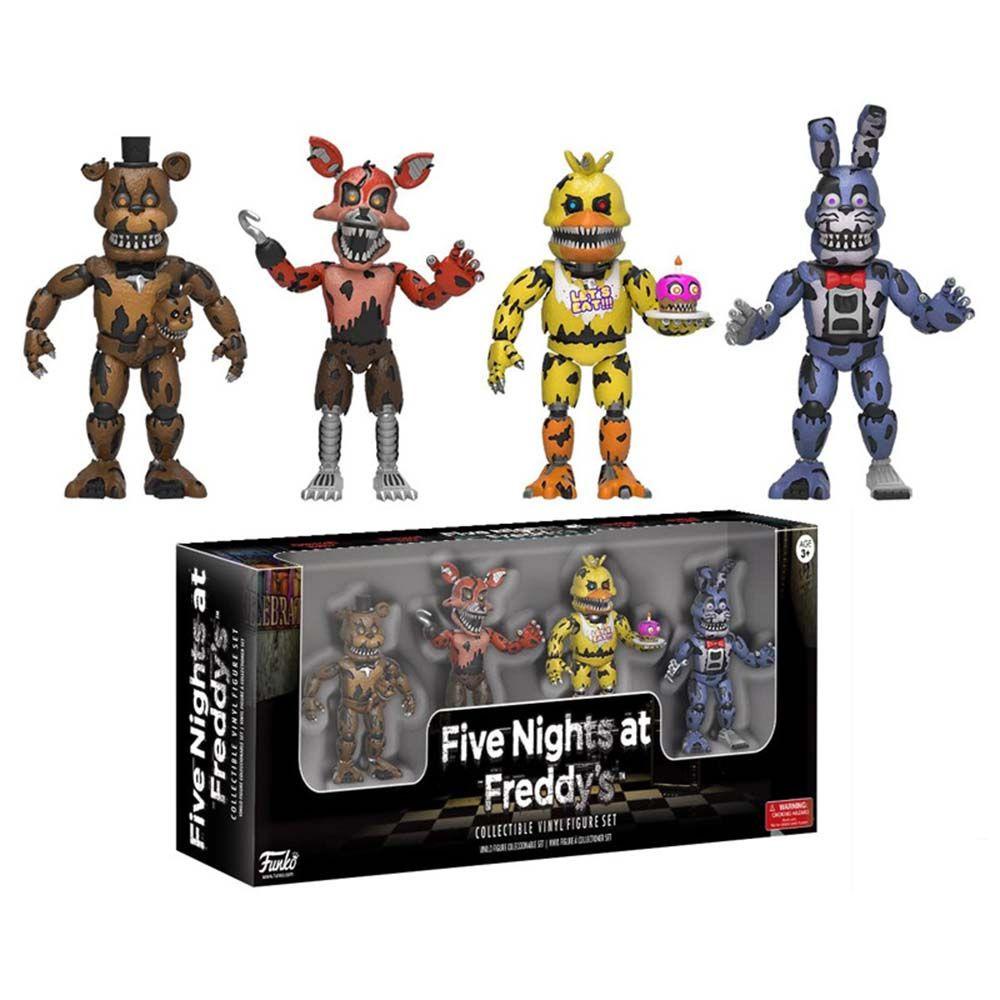 LANFY Lima Malam Di Malam Freddy's FNAF Nightmare 4pcs /set Dekorasi Mobil Figure Mainan Chica Pelaksanaan Keamanan Model Kolekte