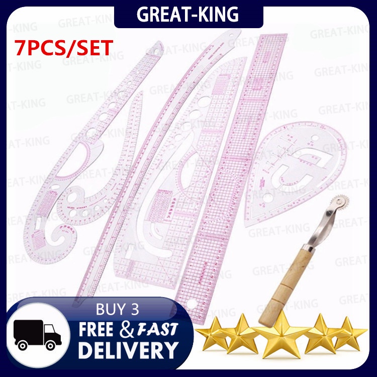 

7PCS/SET tailor ruler Clear measuring kit sewing drawing Yardstick ruler sleeve French arm curve set Paddle Whee ruler set