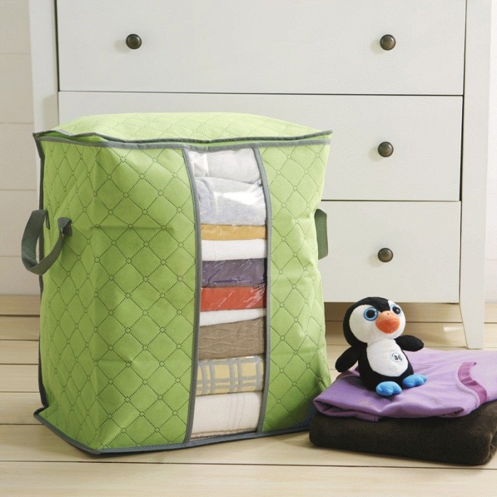 Bamboo Storage Bag Organizer Selimut Berdiri / Tempat Penyimpanan Baju Pakaian Laundry