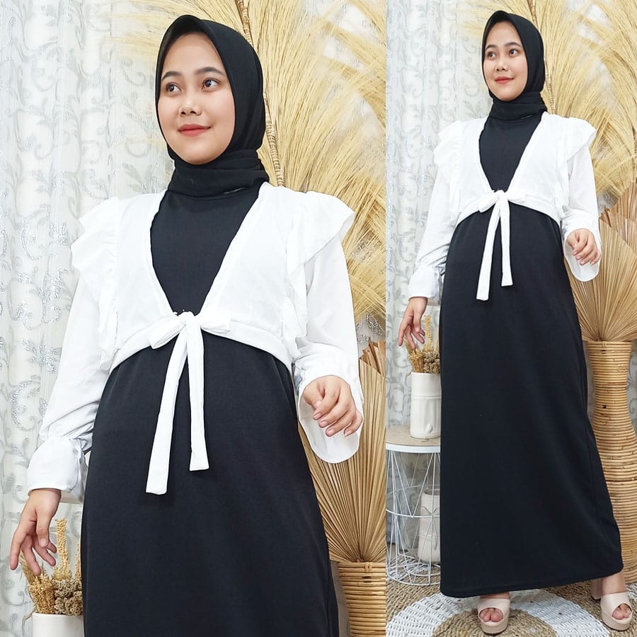 BEFAST - ZEC OOTD Wanita Setelan AUKA / Serayu Dress Outer Set / Setelan Dress + Outer / Pakaian Set Kekinian / Fashion Wanita Remaja Keluaran Terbaru 2022 / Setelan Dress Polos+Outer Lengan Panjang Polos / Trendy