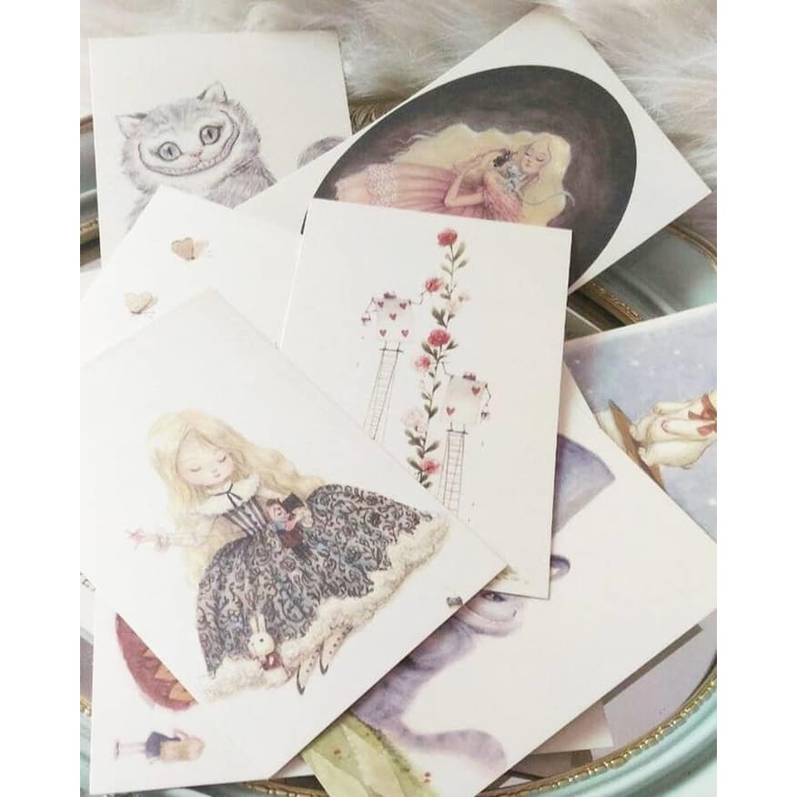 

postcard alice in wonderland series jual perpack isi 14 lembar bahan kertas premium untuk ucapan event dll