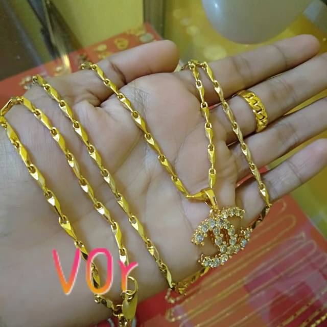 COD TERMURAH Set model padi kalung(standar 43cm) liontin gelang cincin lapis emas