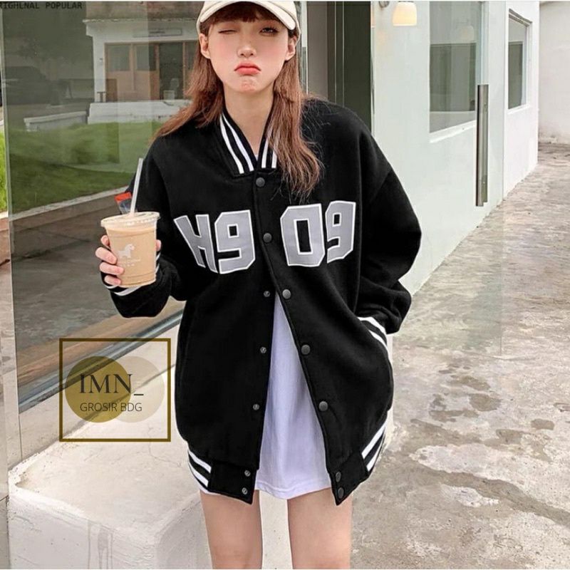 BASEBALL H909  JAKET BLACK  | JAKET VERSITY KOREAN