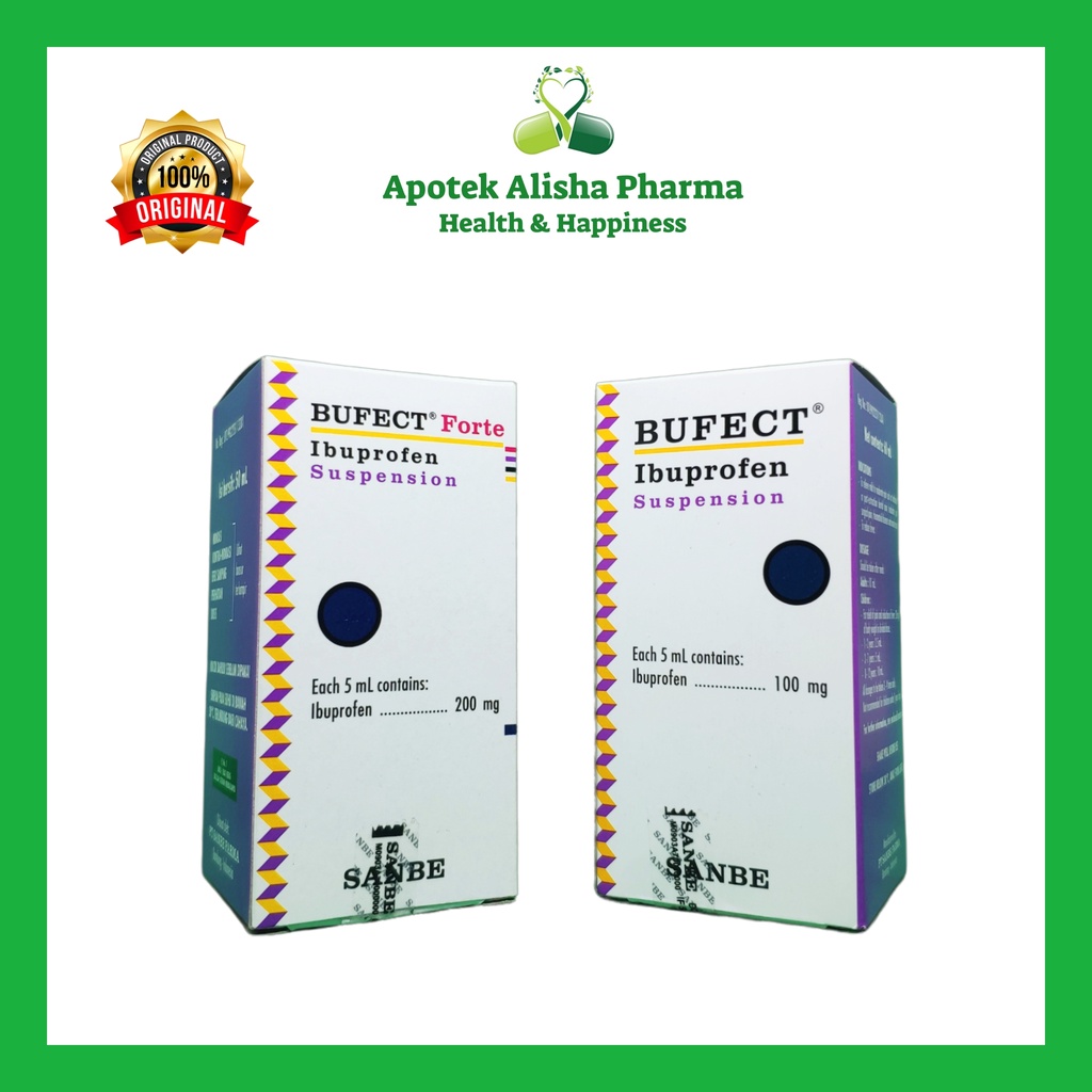 Bufect Sirup/Bufect Forte Syrup 60ml-Bufect Ibuprofen Sirup Obat Penurun Panas/Pereda Nyeri/Sakit Gigi/Gusi Bengkak/Bufec/Bufek/Bupek Sirup