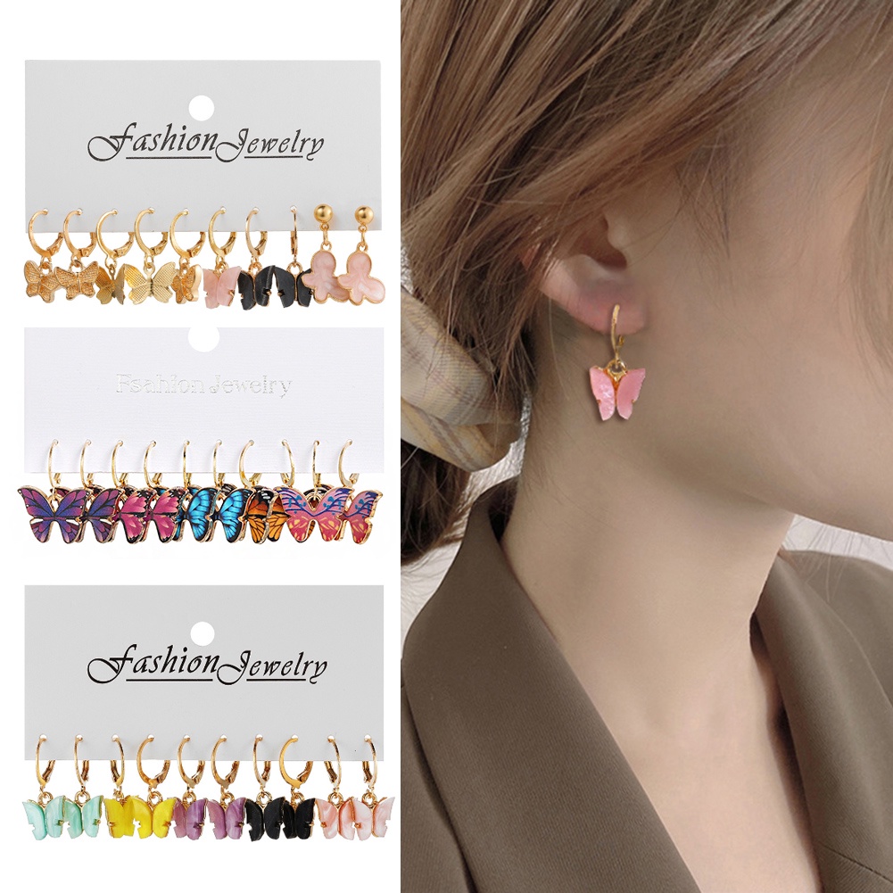 5pcs / Set Anting Desain Kupu-Kupu Gaya Retro Eropa Dan Amerika