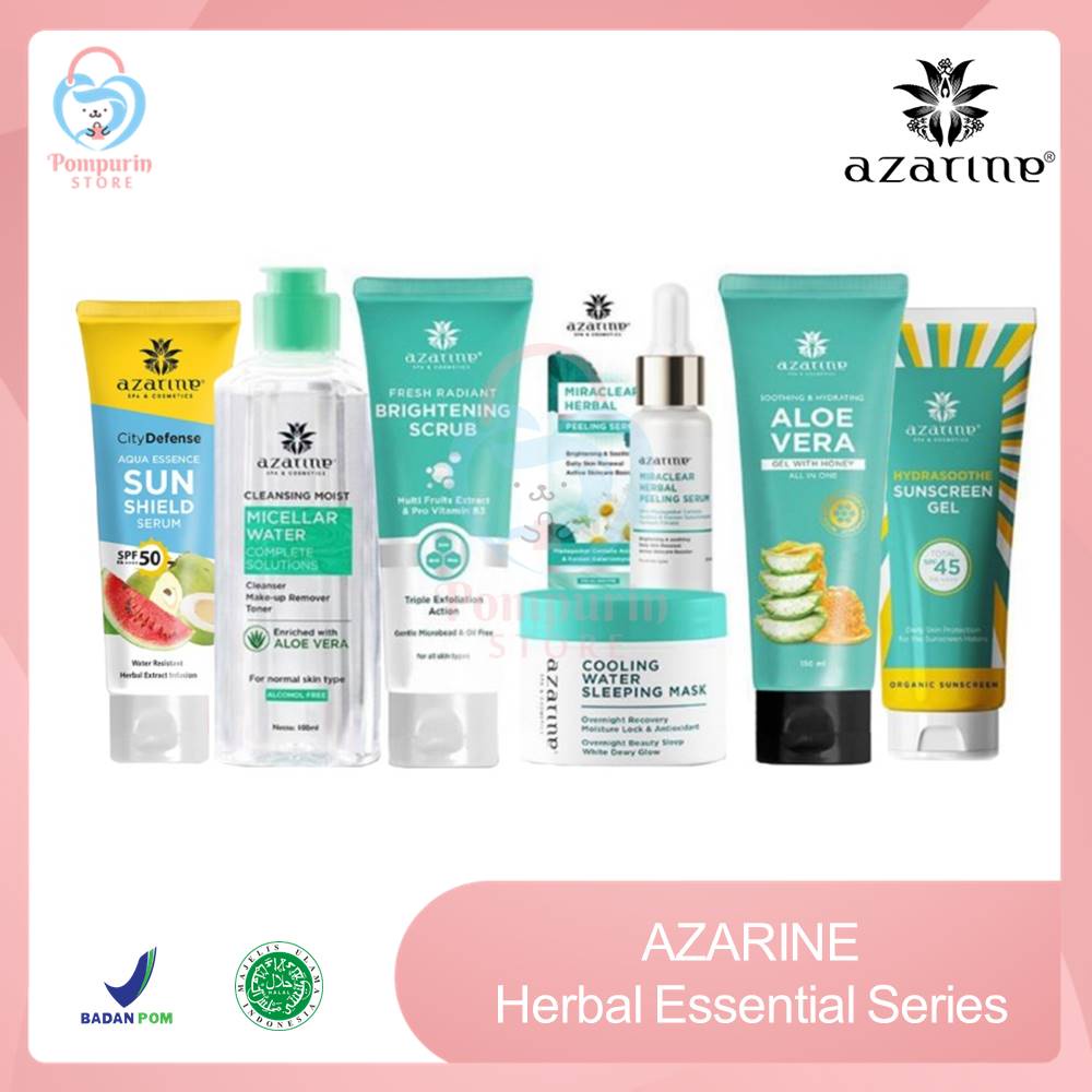 Azarine Herbal Essential Series - Peeling Serum/Hydrasoothe Sunscreen Gel/Sleeping Mask Halal Origin